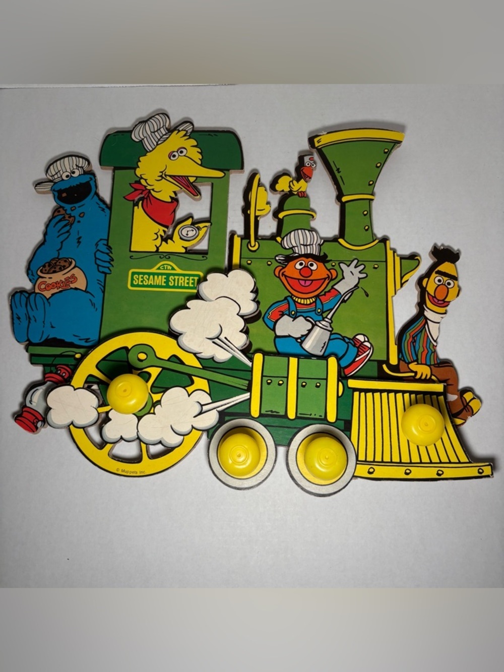 Vintage 1970s Sesame Street Train Wall Hanging Hook Kids Bedroom Coat Rack